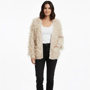 THE GREAT. Soft Cream Looped Knit Oversized Cardigan - size 1 (small)